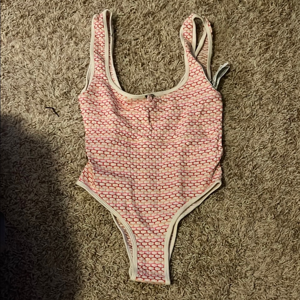 Forever 21 Pink and White Patterned Bodysuit